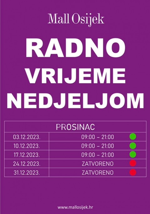 Mall Osijek - prosinac 2023. - radne nedjelje